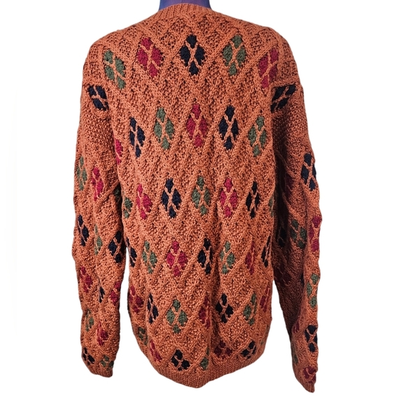 Vintage Baszio Rust Handknit Argyle 1/2 Button Grandpa Cardigan Size Large I76 - Picture 7 of 11